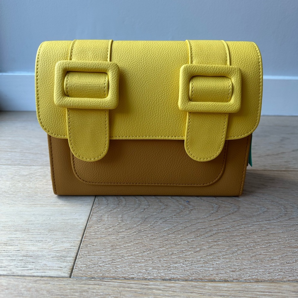 Yellow and Brown Structured Women's Crossbody Bag